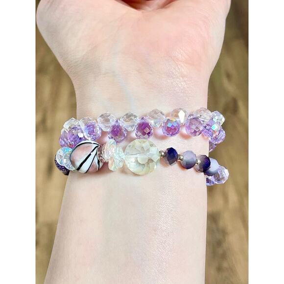 Purple Crystal Beaded Bracelet Set - Picture 7 of 16